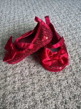 Girls Red Bow Sequin Mary Jane Flats